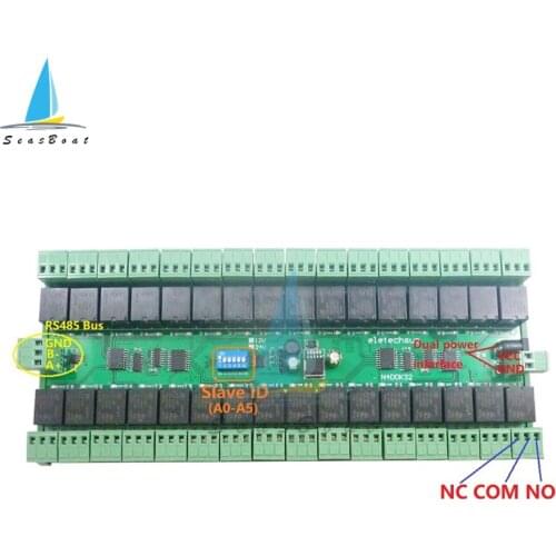 12V 24V 32-channel Relay Module DIN rail RS485 Relay Switch Board RTU Protocol Remote Control PLC Expansion Board for Arduino