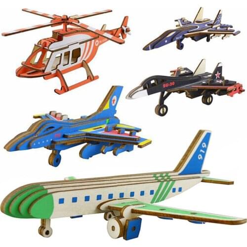 3D Diy Wooden Kids Puzzles Game Toy Aircrafts Educational Puzzle Montessori Toy Challenge IQ A Hobby Gift Dropshipping