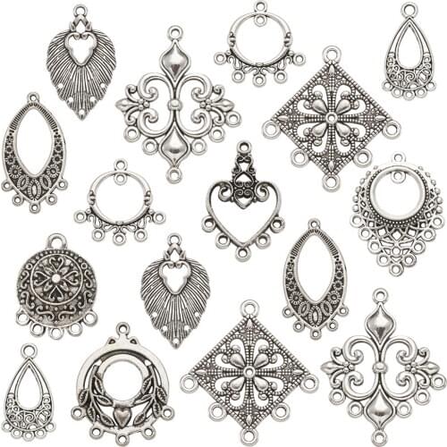 60pcs Mixed Shapes Tibetan Style Alloy Chandelier Components Links For DIY Jewelry Making Earring Necklace
