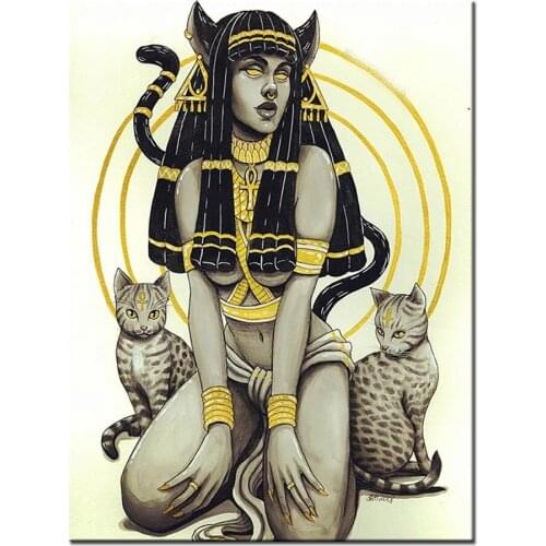 Egyptian cat And Cleopatra diamond embroidery full round drill rhinestone 5d diy diamond painting cross stitch mosaic Queen I75