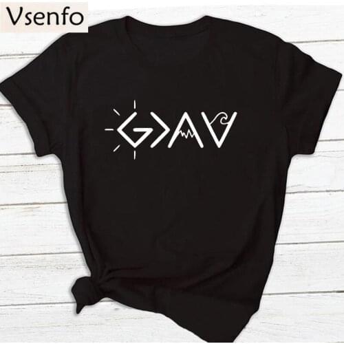 God Is Greater Than The Highs and The Lows T-shirt with Print Women Summer Cotton Short Sleeve Womens Clothing Christian Tops