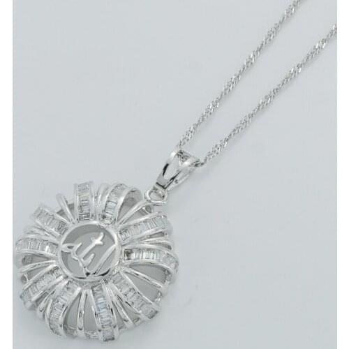Anniyo Zirconia Allah Necklaces Islam Muhammad Jewelry Silver Color Middle East Muslim CZ Pendant Chain #014204B