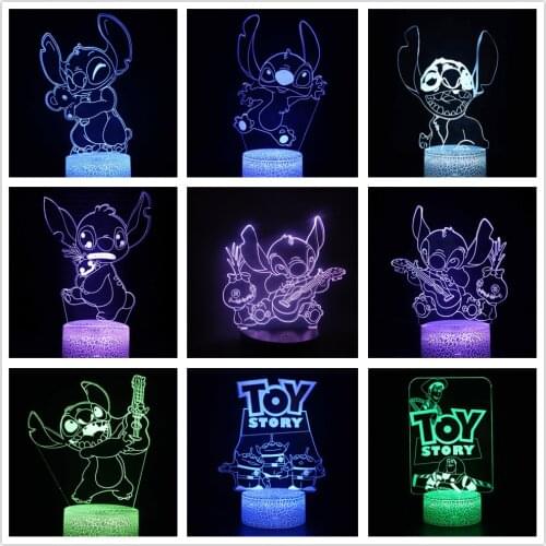 Disney Stitch Night Lamp Cartoon Led Toys Story Night Lights Decor Home Colorful Lighting Novelty Kids Doll Lampara Bedroom Led