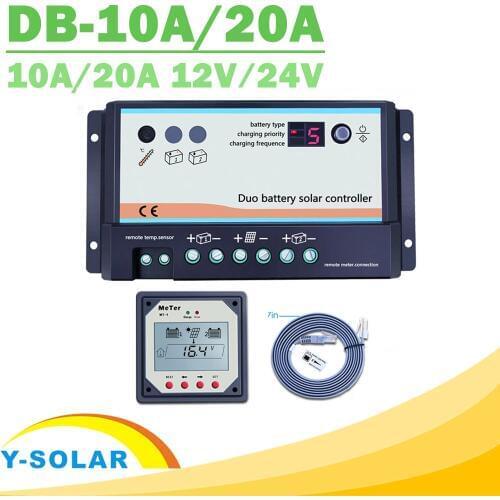 EPever 20A 10A Dual Battery Solar Controller 12V 24V High efficient PWM Charging Regulator Opt Remote Display MT-1 Temp Cable