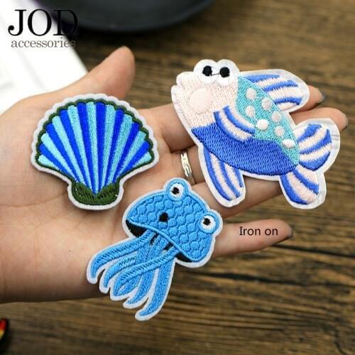 JOD Cartoon Fish Aquarium Ironing Embroidery Patch for Clothing Stickers Animal Applique Stickers Children Thermo Applications