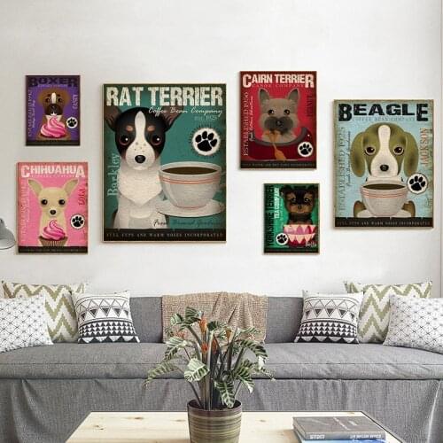 Dogs Pictures Pug Painting Dog Poster Vintage Pet Animal Wall Art Home Decor Canvas Prints Pictures for Living Room Decoration