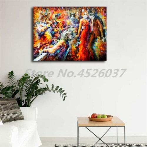 Cat Jazz Club HD Canvas Painting Print Kitchen Bedroom Home Decor Accessories Modern Wall Art Oil Painting Poster Salon Picture