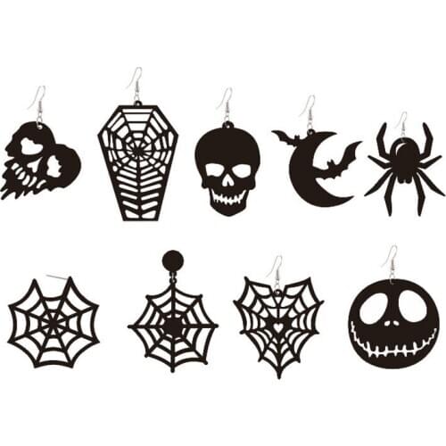 Nightmare Before Christmas Halloween Earrings Punk Skeleton Black scary spider web bat pumpkin moon coffin love heart Funny Cute