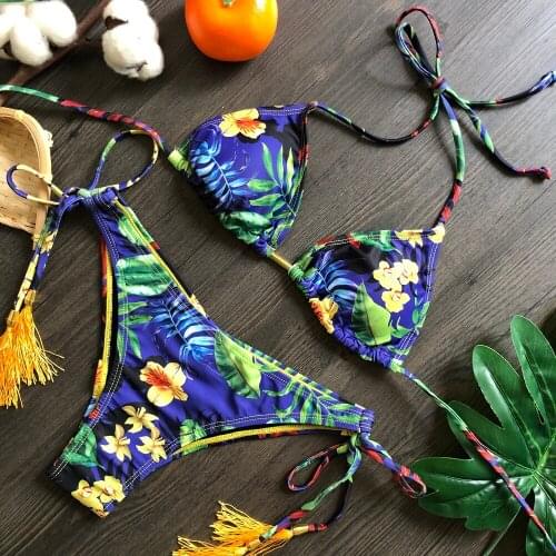 Swimsuit Women Print Bandage Bikini Set Push-up Brazilian Swimwear Beachwear Bikini 2021 Thong Maillot De Bain Femme