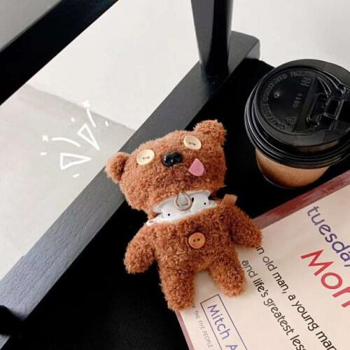 Cute Plush Buttons Bear Case for Apple Airpods 1 2 pro Bluetooth Earphone Charge Case Protective Cases Headphones Case