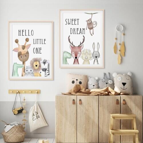 Lovely Zoo Animals Sweet Dream Nurser Baby Room Home Decor Wall Art Prints Poster Kids Bedroom Decoration Picture Gift No Frame
