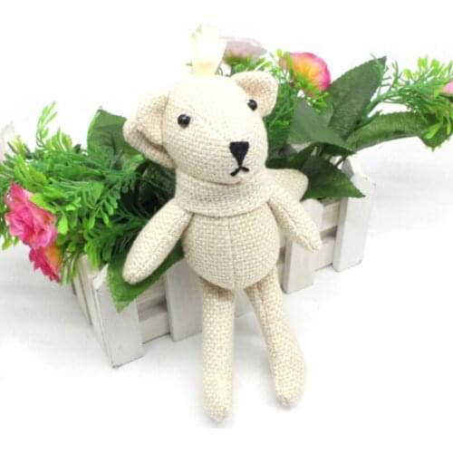 HUYU 18cm/7inch Mini Bear Soft Cotton Miniature Stuffed Bear Tiny Joint Linen Doll Plush Keychain Backpack Pendant