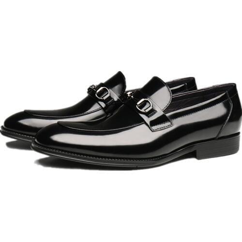 Fashion Black / Wine Red Loafers Mens Dress Shoes Genuine Leather Wedding Shoes Boys Prom Shoes