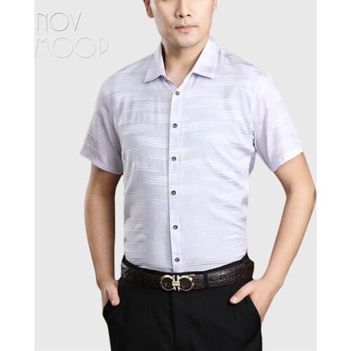 Novmoop natural silk spandex satin mens fabric jacquard geometric pattern campus prepy style daily wear Camisa de seda LT3550