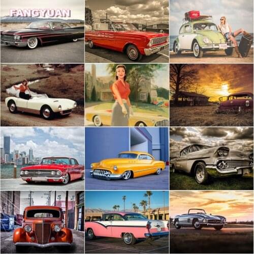 Diamond Painting Kit Vintage Ford Car Sunset Dark Clouds Scenery Needlework Full Diamond Embroidery Cross Stitch Ktis Mosaic