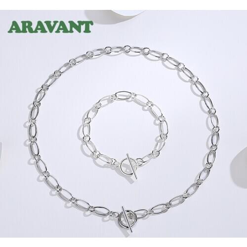 Wedding Jewelry Sets 925 Silver Simple OT Buckle Necklace Bracelet Chains For Women Fashion Jewelry