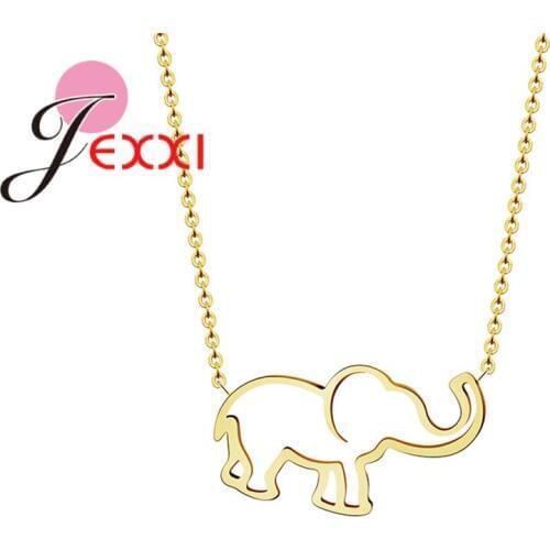 Novelty Elephant Animal Pendant Necklaces Silver Gold Color Women Lady Girls Gift Fashion Hollow Metal Jewelry Accessory