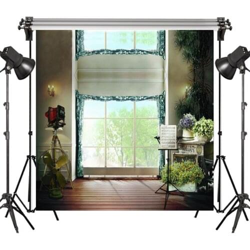 Window Old Camera Music Flower Polyester Washable No Crease Background Photography Backdrops Studio Props Photographic Seamless