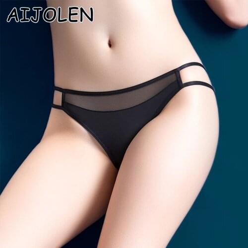 AIJOLEN Sexy Womens Panties Antibacterial Ice Silk Low-waist Underwear Hollow Lace Mesh Gauze Seamless Underpants Ladies Briefs