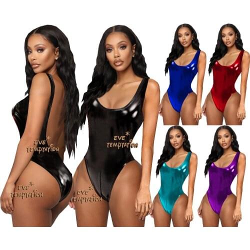 HOT Sexy PVC glisten Metallic Faux Leather Catsuit Sleepwear Lingerie Babydoll BODYSUIT dress Pole dancing Catsuit Nightwear