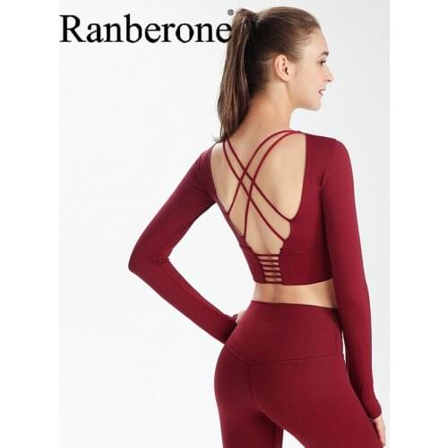 Ranberone Sports Top Fitness Women Sexy Mesh Breathable Yoga Top Push Up Female Gym Fitness Sportwear Seamless Gym Clothes 2021