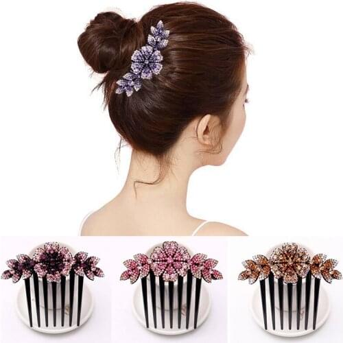 Rhinestone Flower Hair Clip Crystal Hair Combs Female Elegant Beads Hairgrip Handmade Fashion Hair Bride Accessories Tools
