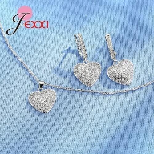 Wedding Jewelry Set Fashion Heart Crystal Necklace And Earrings Set 925 Sterling Silver Jewelry Sets for Women Female