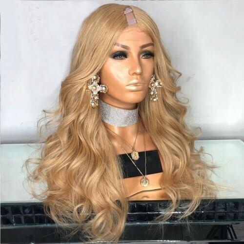 Body Wave Virgin Peruvian U Part Human Hair Wigs for White Women 180Density Blonde Middle Part U Opening Shaped Wigs Pre Plucked