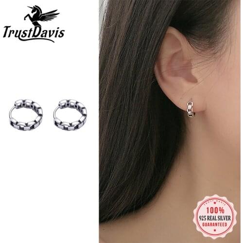 TrustDavis Real 925 Sterling Silver Fashion Sweet INS Chain Charm Hoop Earring For Women Wedding Birthday Fine Jewelry DA2263