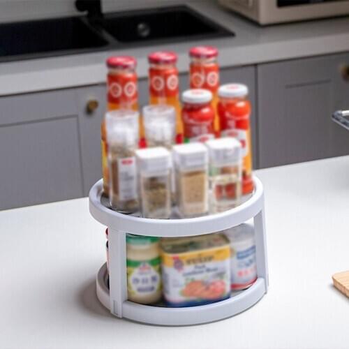Rotating Spices Storage Rack Fruit Tray Turning Table Rotatable Desktop Storage Rack Holder Home Kitchen Storage Rack Stand