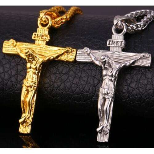 High Quality Metal Christian Crucifix Cross Pendant Necklace Men Religious Style Punk Amulet Jewelry