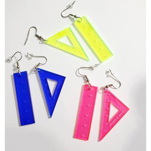 Ladies Transparent Acrylic Earrings Geometry Math Ruler Triangle Ruler Drop Pendant Earrings Party Gift Jewelry Simple Earring