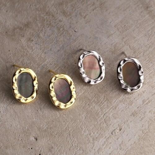 Morivovog 925 Sterling Silver Natural Gray Shell Oval Earrings for Women Texture Chic Light Luxury Stud Earrings Simple Jewelry