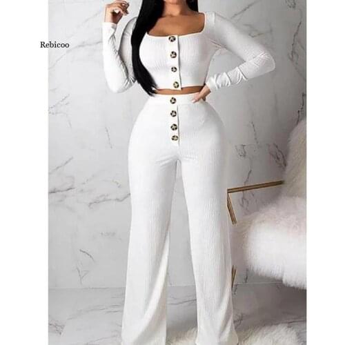 Womens Two-Piece Set Solid Color Long-Sleeved Button Cardigan Slim Trousers Casual Suit Spring Autumn New