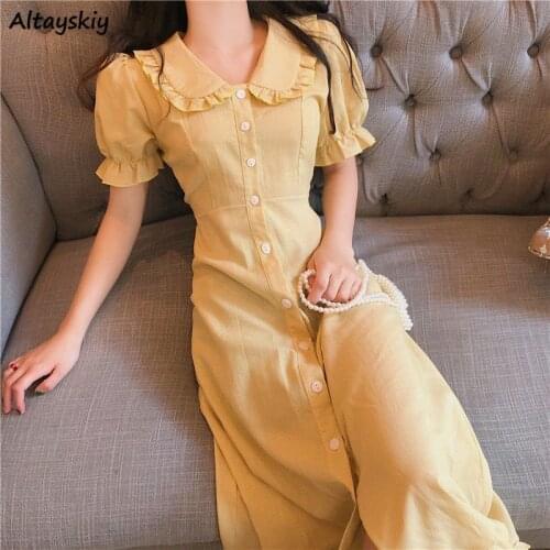 Dresses Women Turn Down Collar Ruffles Chic Party Feminine Hipster Sweet French Style Vintage New Arrival Hot Sale Summer Mujer