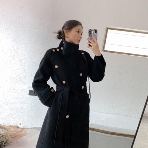 New Autumn Spring Wool Coat Female Elegant Ladies Woolen Jacket Women Vintage Belt Blend Coats Manteau Femme Hiver 2020 18195
