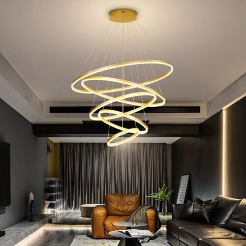 Gold/Brown Aluminum 2/3/4 Ring LED Chandelier Residential & commercial & office Lighting fixtures