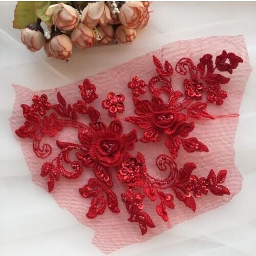 10pcs Beaded Pearl 3D Flower Lace Applique Wired Patch DIY Wedding Dress13colors