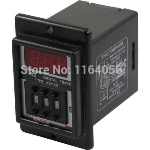 12V 1-999 Second Digital Timer Time Delay Relay Black 8 Pin ASY-3D