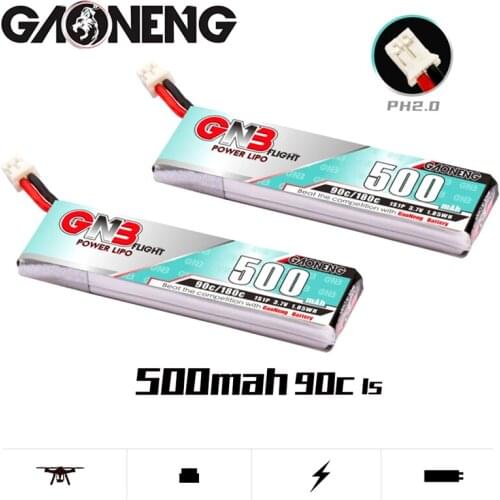 2Pcs Gaoneng GNB for TINY8X Blade Inductrix FPV QX2 120S Beta75S BetaFPV Drone 3.7V LiPo Battery 500mAh 90C/180C With PH2.0
