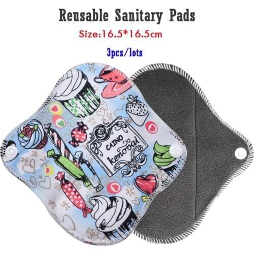 3pcs womens Panty Liner Cloth Menstrual Pad Bamboo Charcoal Mama Period Sanitary Reusable Washable Pads