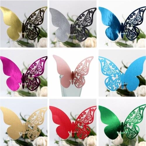 50pcs Butterfly Name Place Card 3D Laser Cut Wine Glass Cards Table Number Name Seat Place Cards Wedding Party Event Decorations