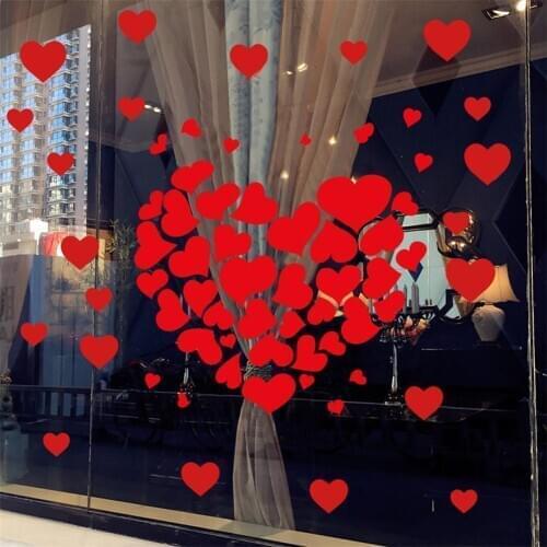 6 Sheets Red LOVE Heart Window Stickers Decals DIY Self Adhesive Decorations for Wedding Anniversary Valentine Day