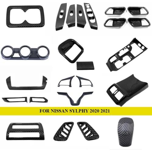 Car Interior Accessories For Nissan Bluebird Sylphy 2020 2021 Carbon Fiber Front Center Air Outlet Vent Cover Trim