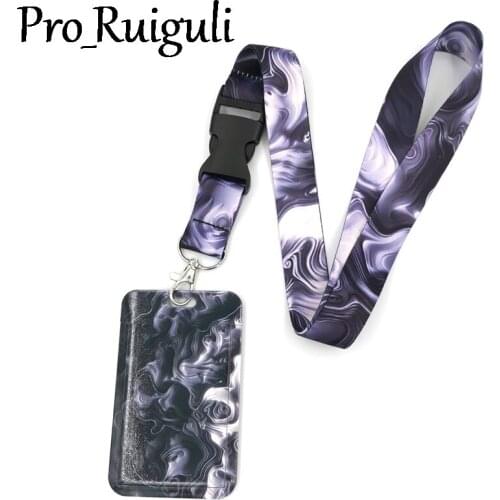 Watercolor Artistic wave pattern Lanyard Credit Card ID Holder Bag Student Women Travel Card Cover Badge Car Keychain Gifts