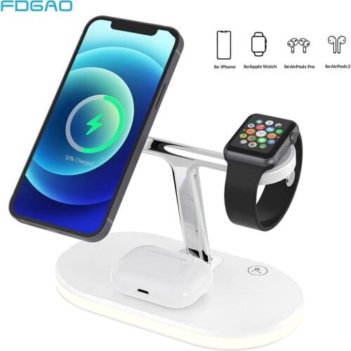 3 in 1 Magnetic Wireless Charger Stand For Magsafe iPhone 12 Mini Pro Max Apple Watch Airpods Pro 15W Fast Charging Dock Station