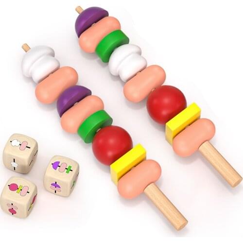 Kids Wooden Simulation Skewers 3D Puzzle Toy Memory Match Board Game Pretend Game Kitchen Toy Early Education Toys For Children