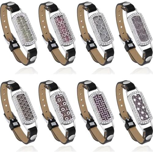 Tree of Life Aromatherapy Bracelet Black Leather Essential Oil Diffuser Locket Bracelets Stainless Steel Aroma Perfume Bracelets
