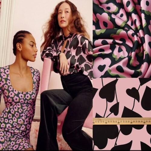 European brand new digital printing fabric pink love small flowers sewing fabric factory shop not out of stock