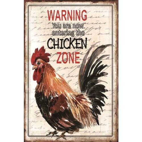 Farm Warning Sign You are Entering Chicken Zone Metal Sign Vintage Retro Tinplate Signs Decor for Kitchen Farmhouse